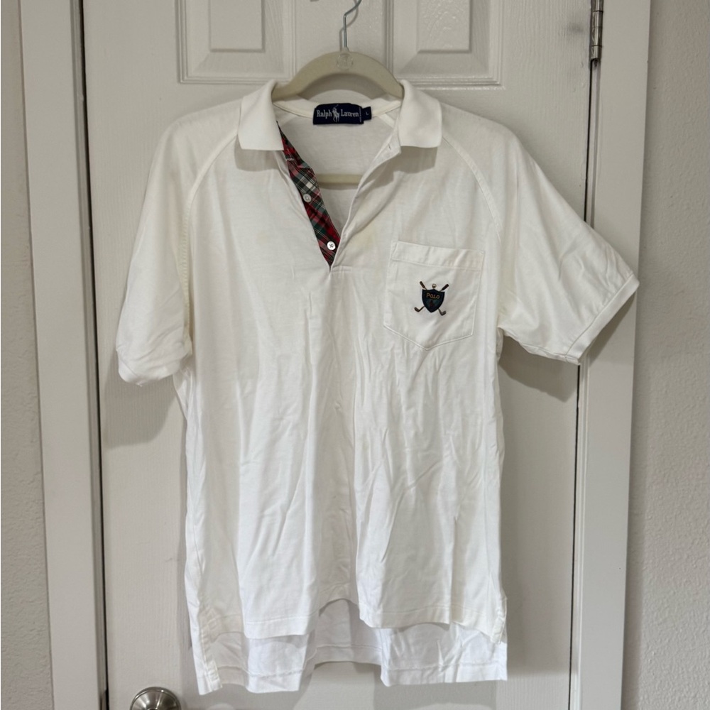 Ralph Lauren White Polo Shirt with Plaid Accent